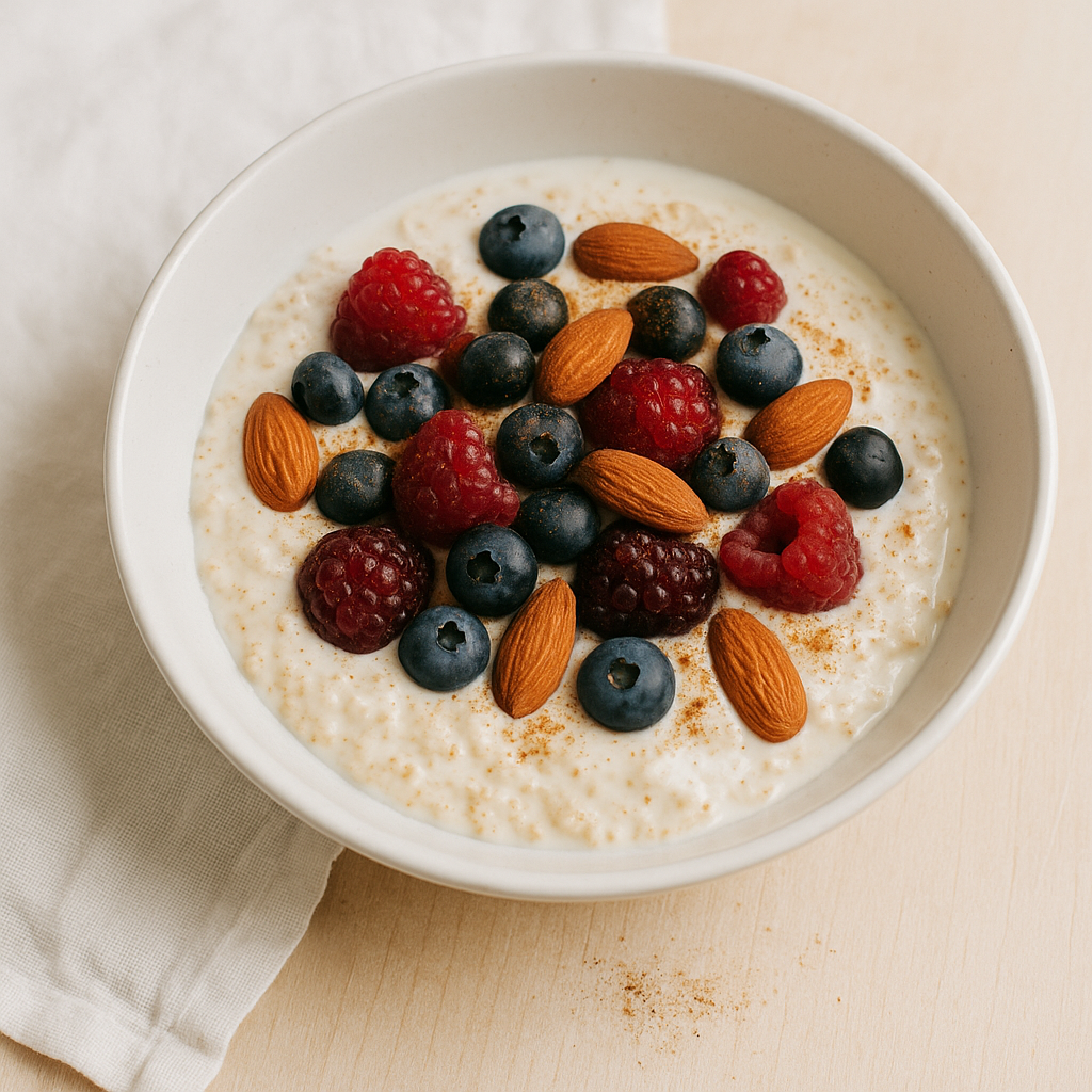 Amaranth-Müsli mit Kefir, Beeren und Mandeln