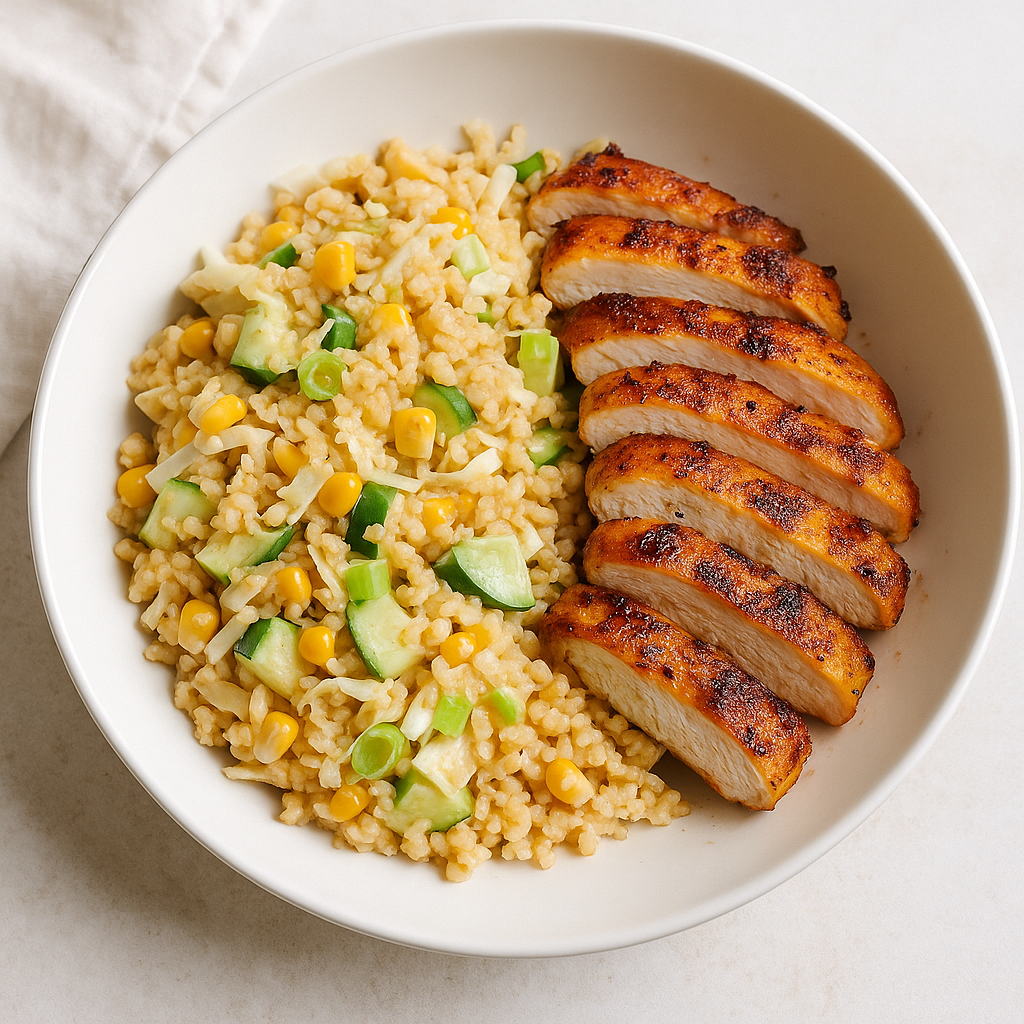 BBQ-Hähnchen-Kohl-Salat mit Bulgur und Honig-Senf-Dressing