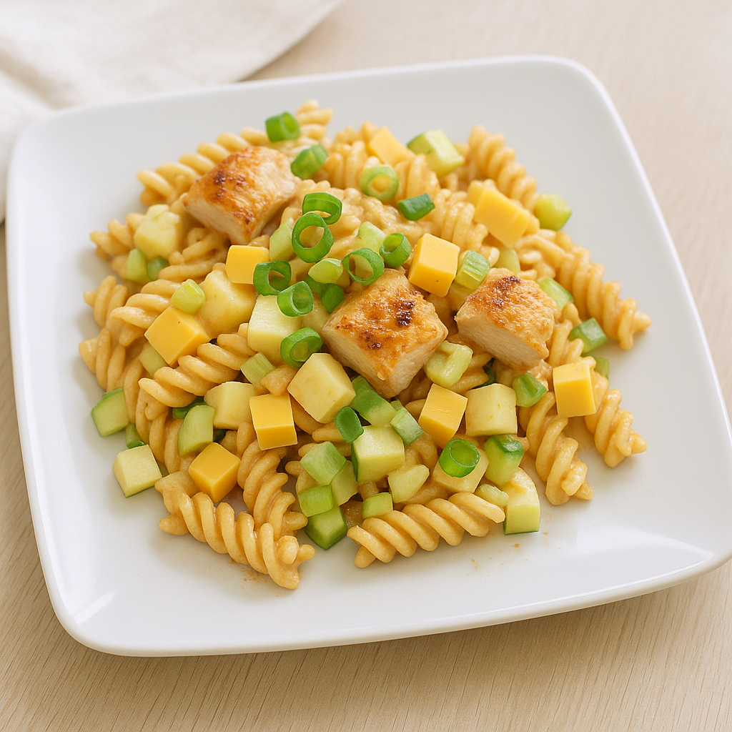 BBQ-Hähnchen-Pasta-Salat mit Apfel und Cheddar