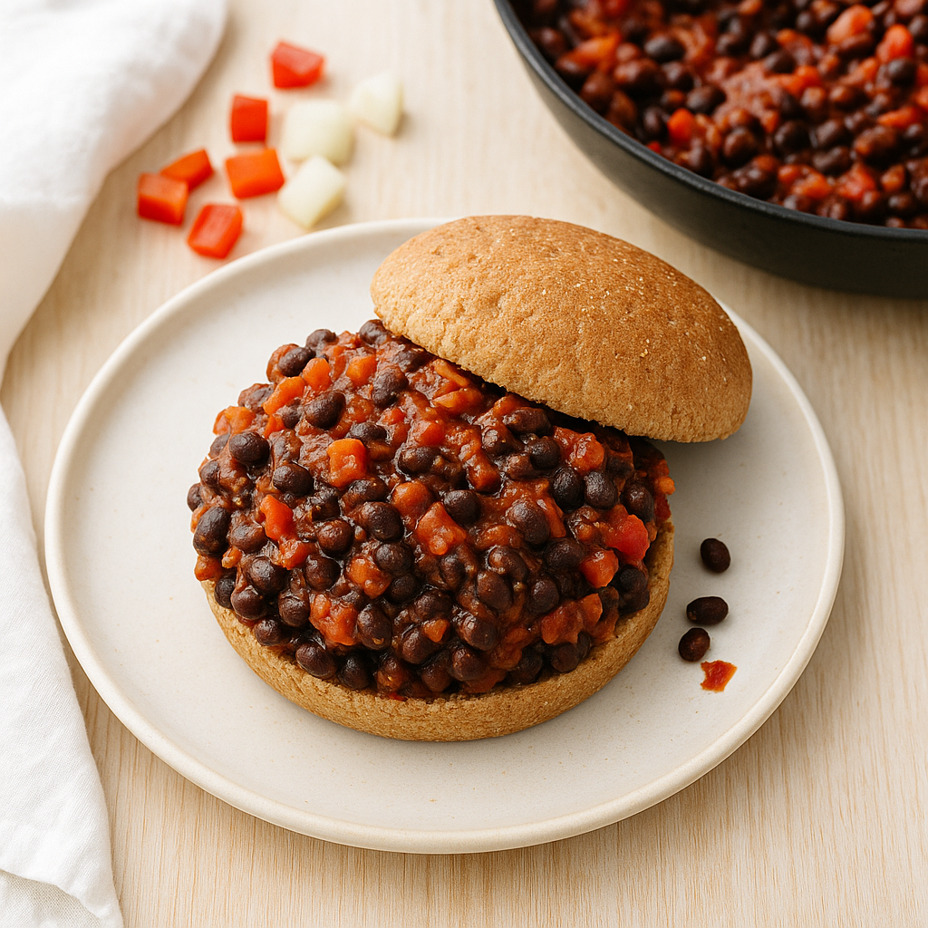 BBQ-Schwarze-Bohnen-Sloppy-Joes auf Vollkorn-Burgerbrötchen