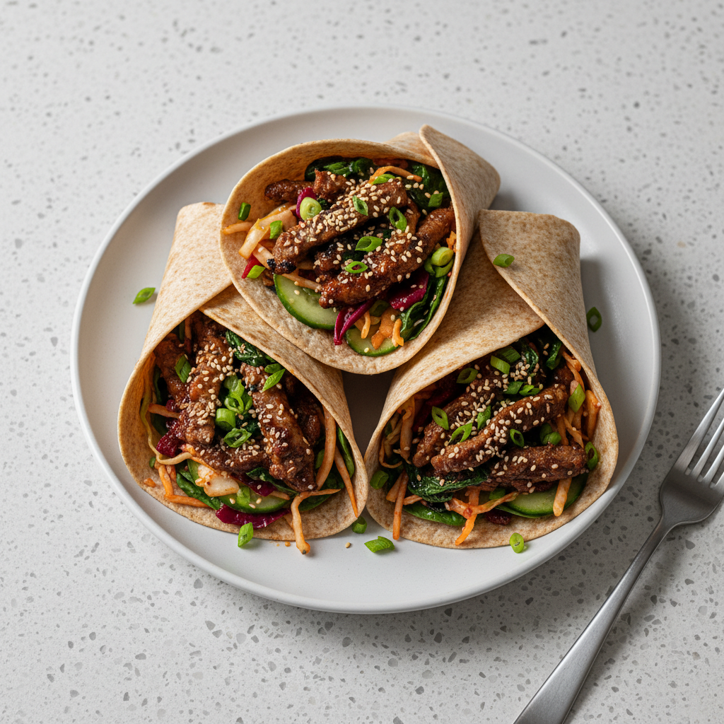 Bulgogi-Rinderfilet-Wraps mit Gochujang-Spinat und Chinakohl