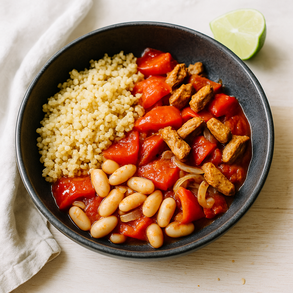 Bulgur-Bohnen-Pfanne mit Paprika und Limettentomatensauce