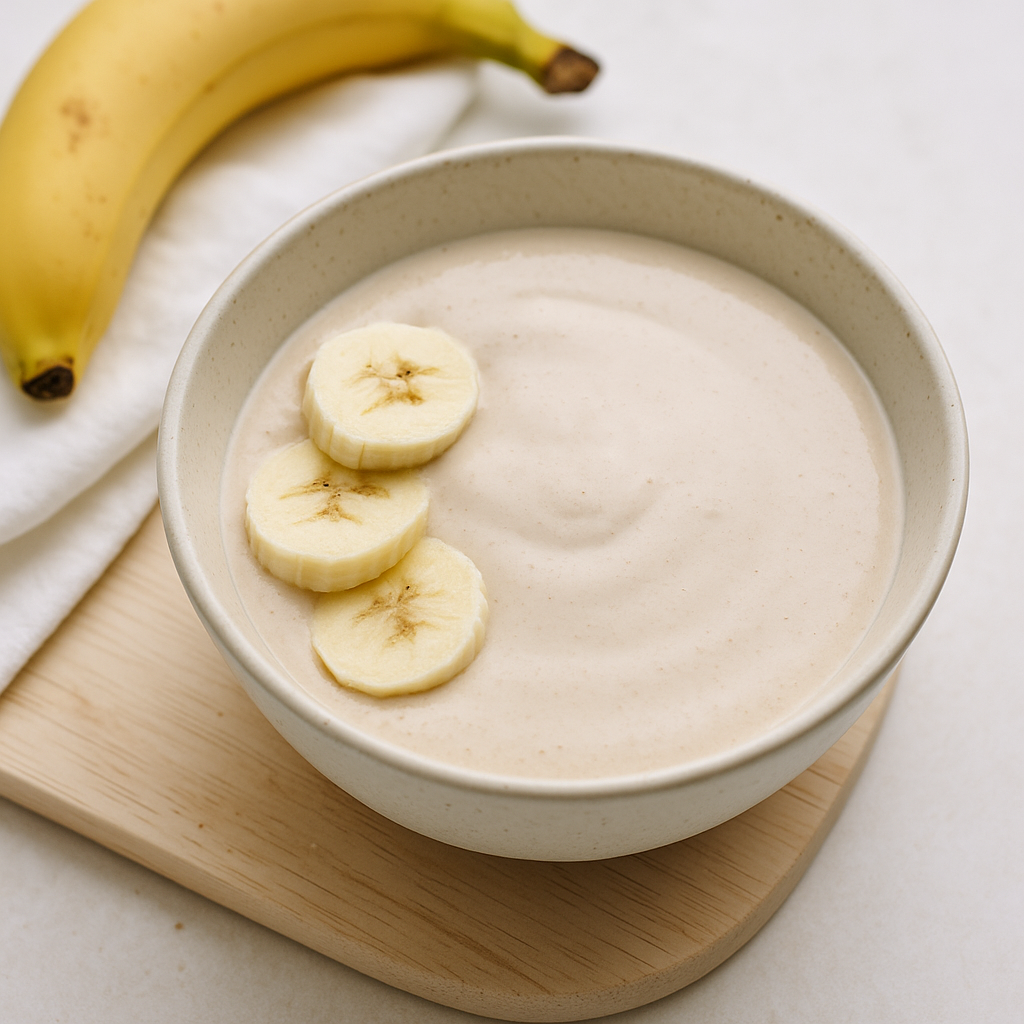 Cremiger Quark-Bananen-Whey-Shake mit Mandelmus