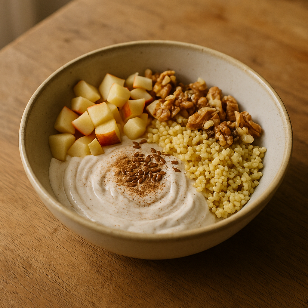 Griechischer Joghurt mit Apfel, Hirse-Crunch und Walnüssen