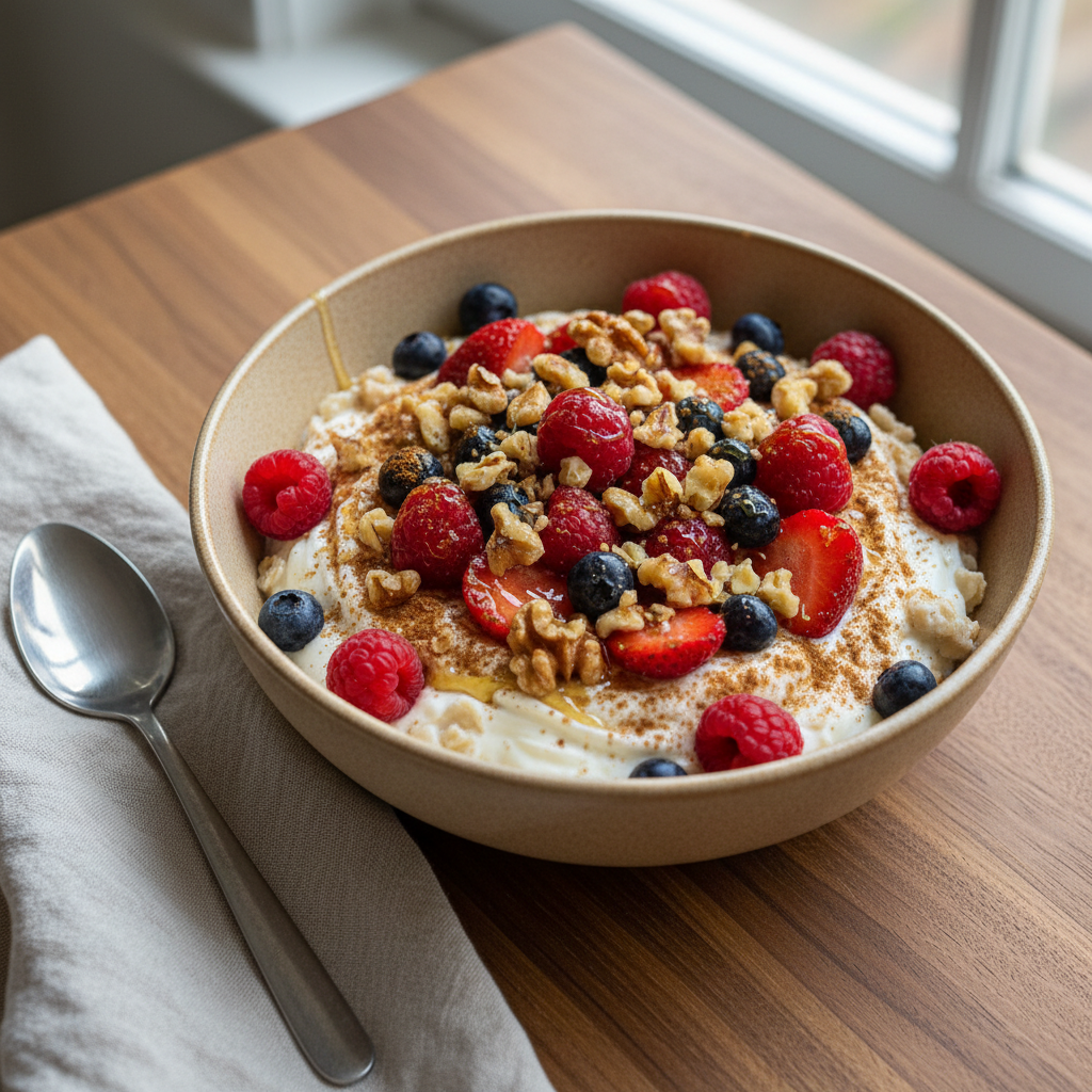 Griechischer Joghurt mit Honig, Walnüssen und Beeren