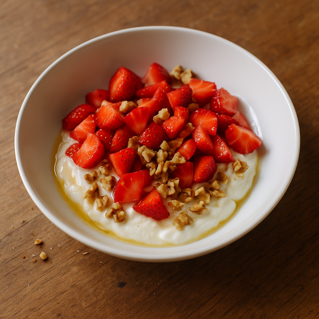 Griechischer Joghurt mit Honig, Walnüssen und Erdbeeren