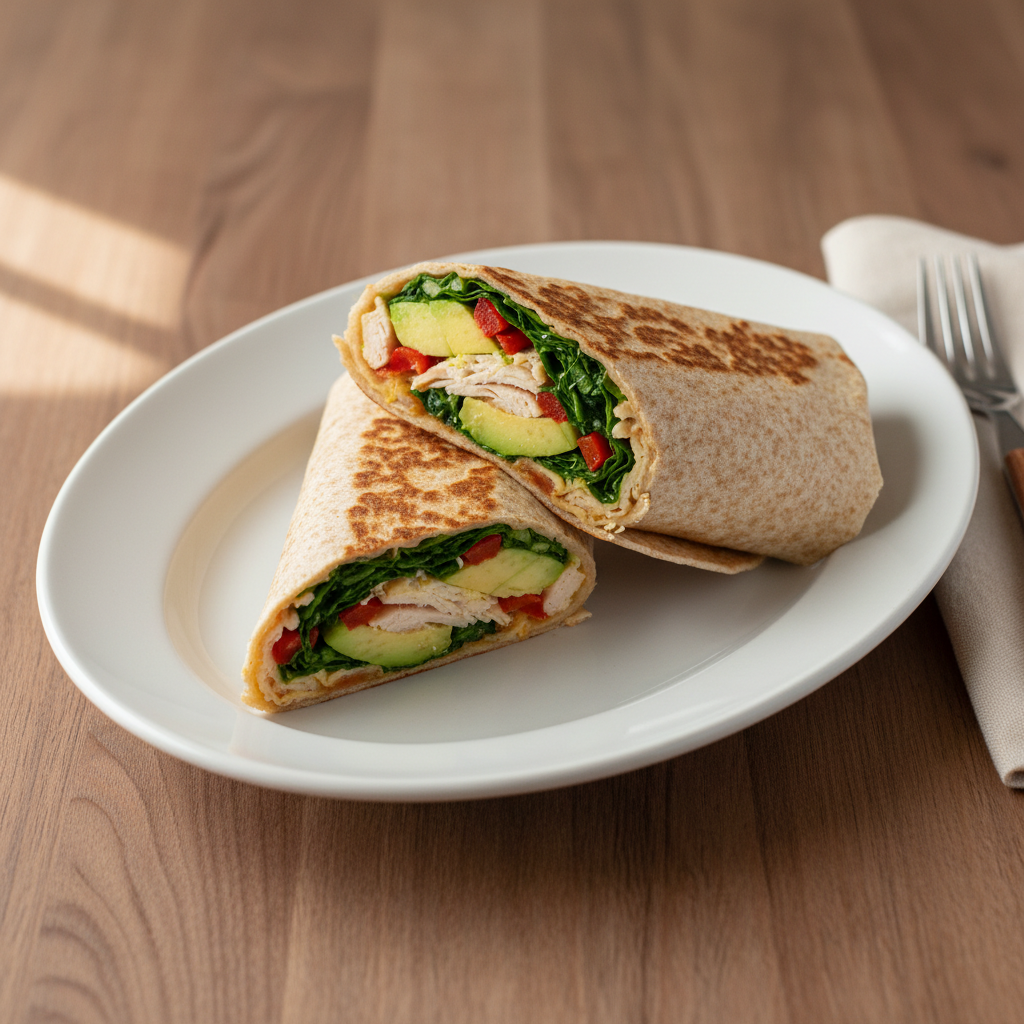 Herzhafter Tortilla-Wrap mit Ei, Paprika und Avocado