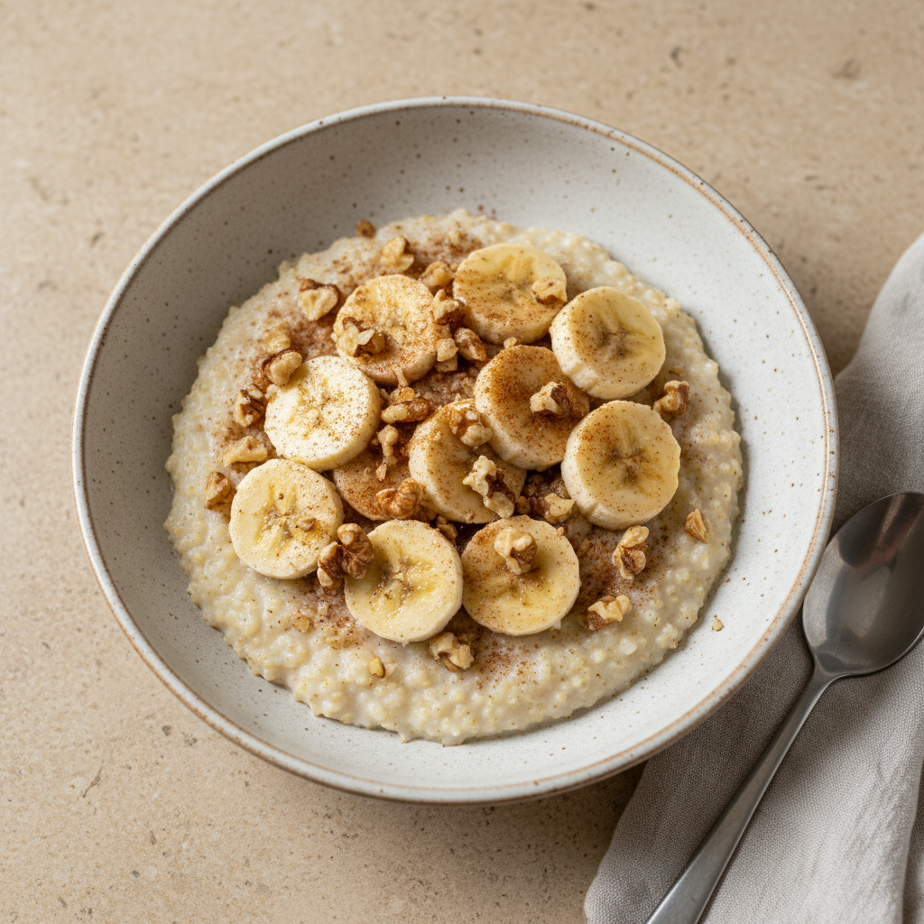Hirsebrei mit Whey, Banane und Walnüssen