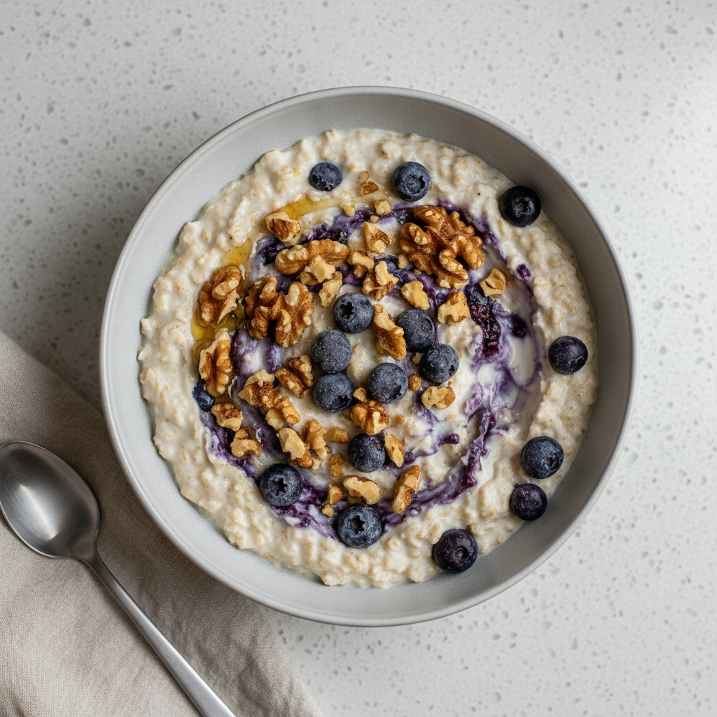 Overnight Oats mit Skyr, Heidelbeeren und Walnüssen