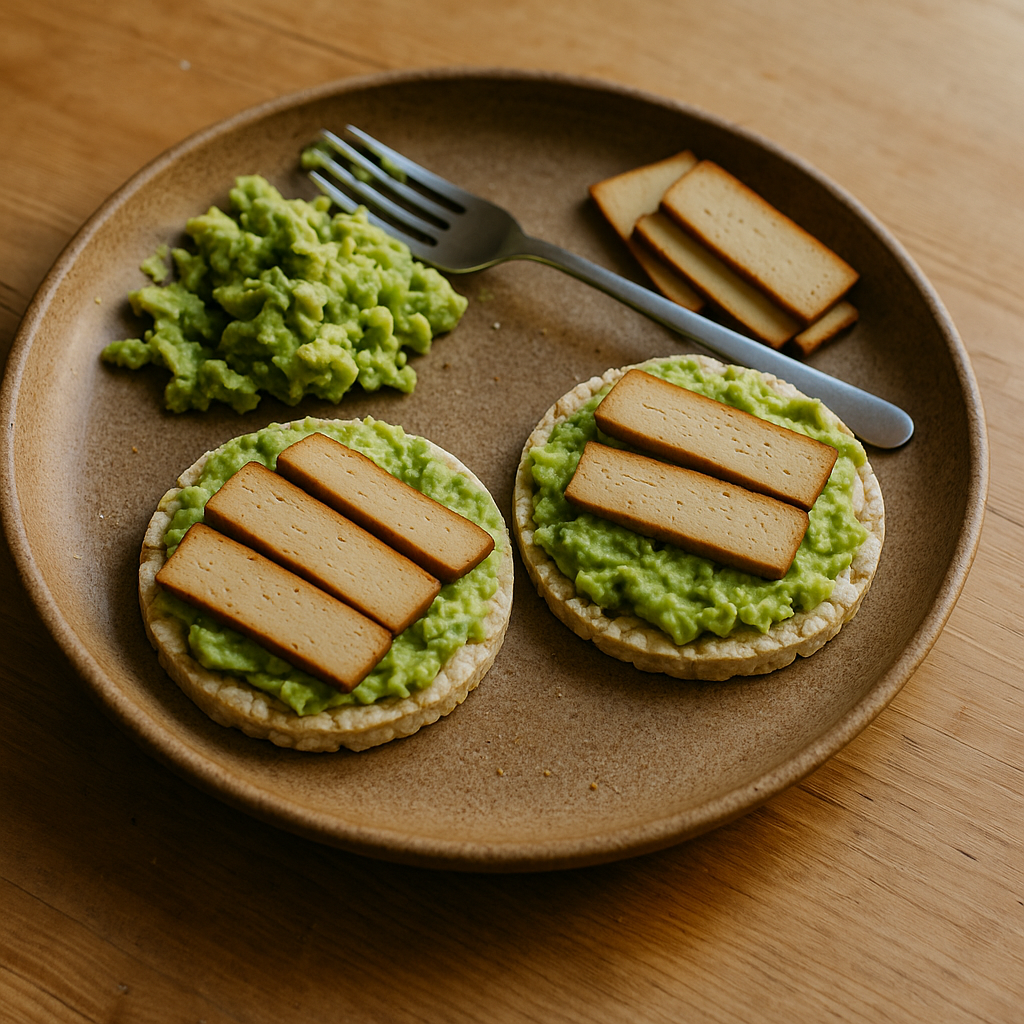 Reiswaffeln mit Räuchertofu und Avocado