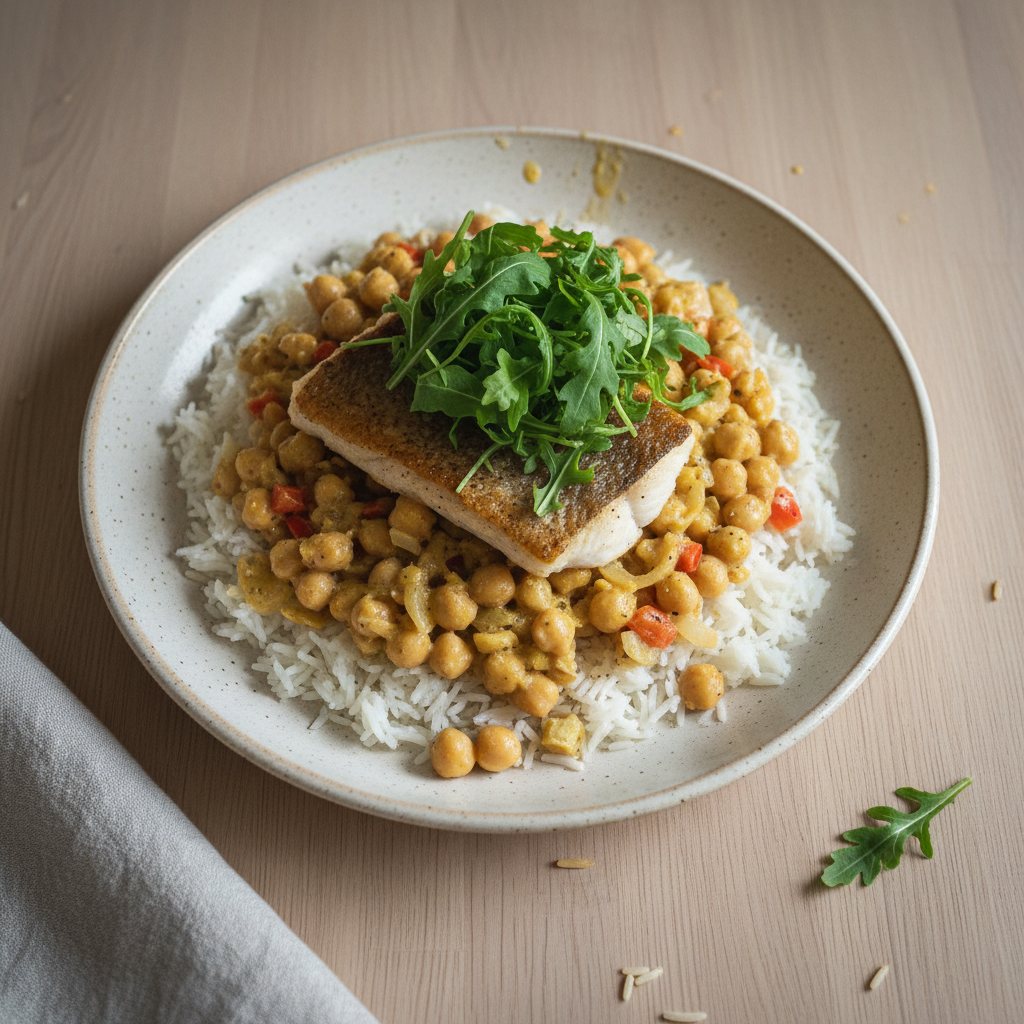 Zander auf Zitronen-Kichererbsen-Reis mit Tahini